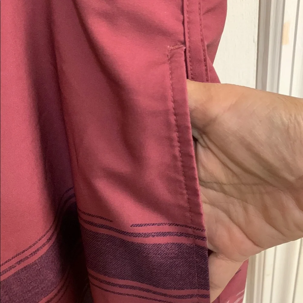 Travis Mathew Burgundy Board Shorts with Striped Accents in Sz 42